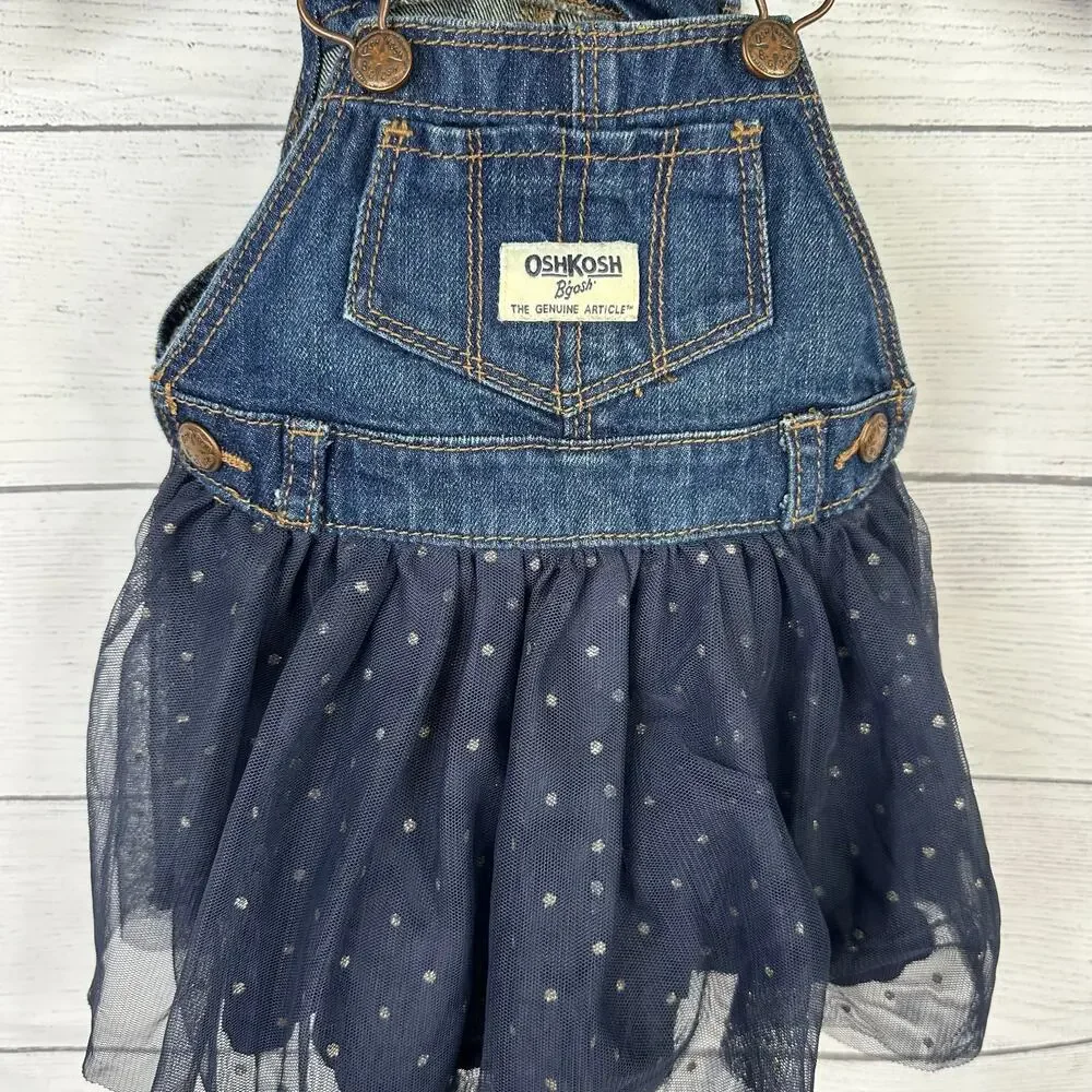 Osh Gosh B'gosh Baby Girls size 9M Tulle Vestbak Bib Overall Dress Blue